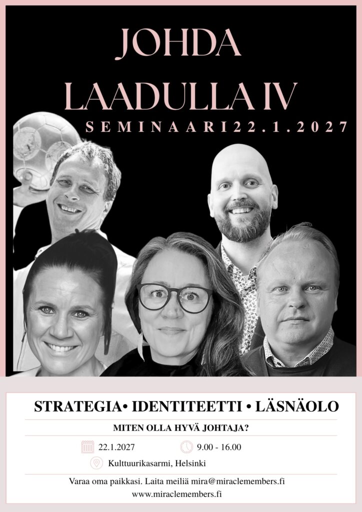 JOHDA LAADULLA IV -seminaarin esite: puhujat ja seminaarin tiedot